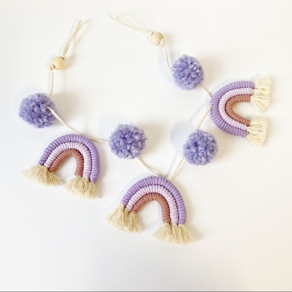 Macrame Rainbow Garland Baby Shower Garland Decor Baby Room Decor Pastel Purple - Picture 1 of 3
